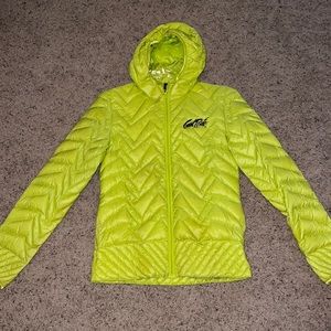 Electric Yoga Good Ride Women’s Neon Yellow Down Jacket w/ Hood Size Small